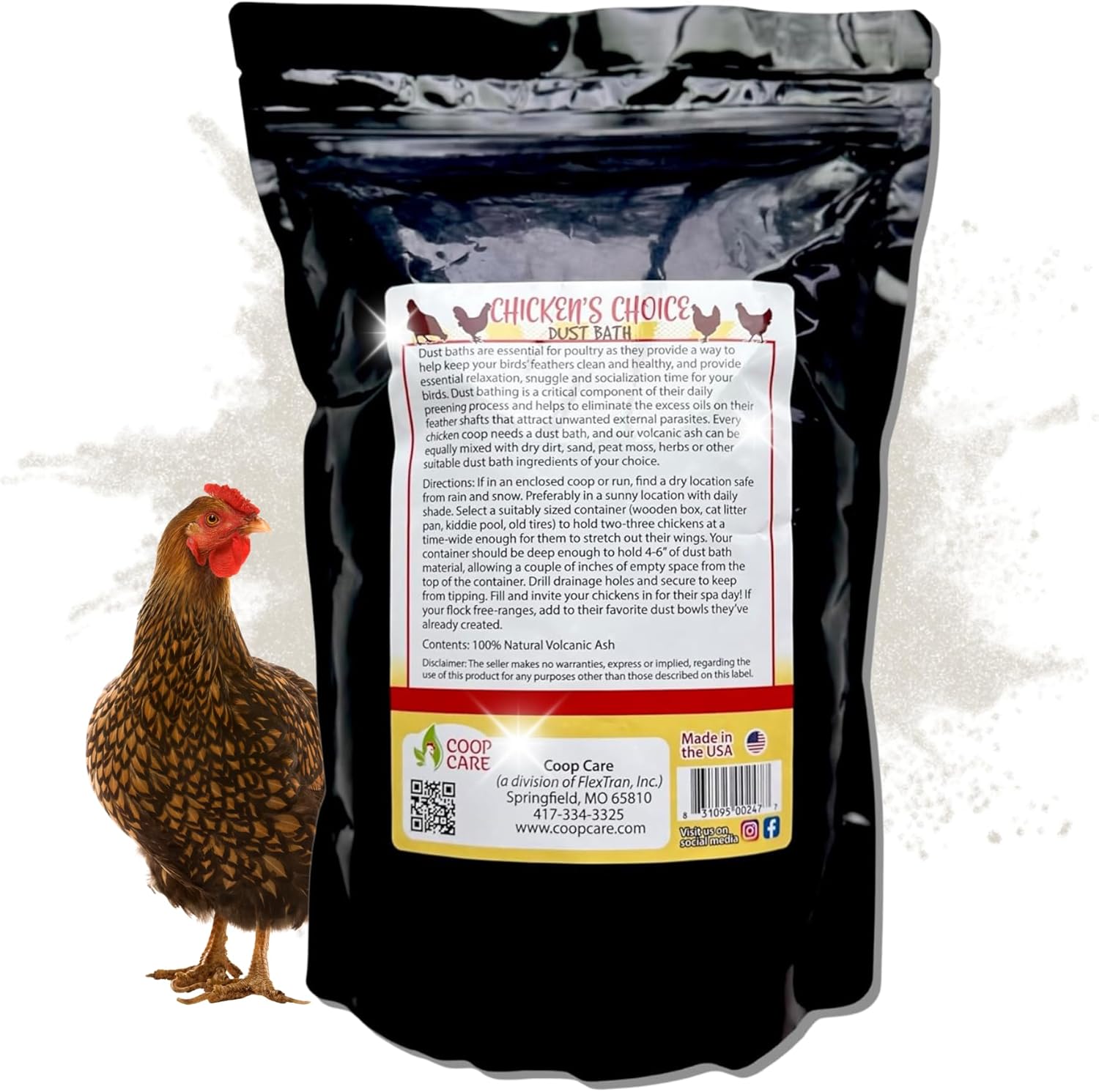 Chicken’s Choice Dust Bath – All-Natural Dust Bath Additive for Chickens and all types of Poultry to Help Remove Excess Oils and Keep Feathers in Tip Top Condition (6lb Resealable Pouch)