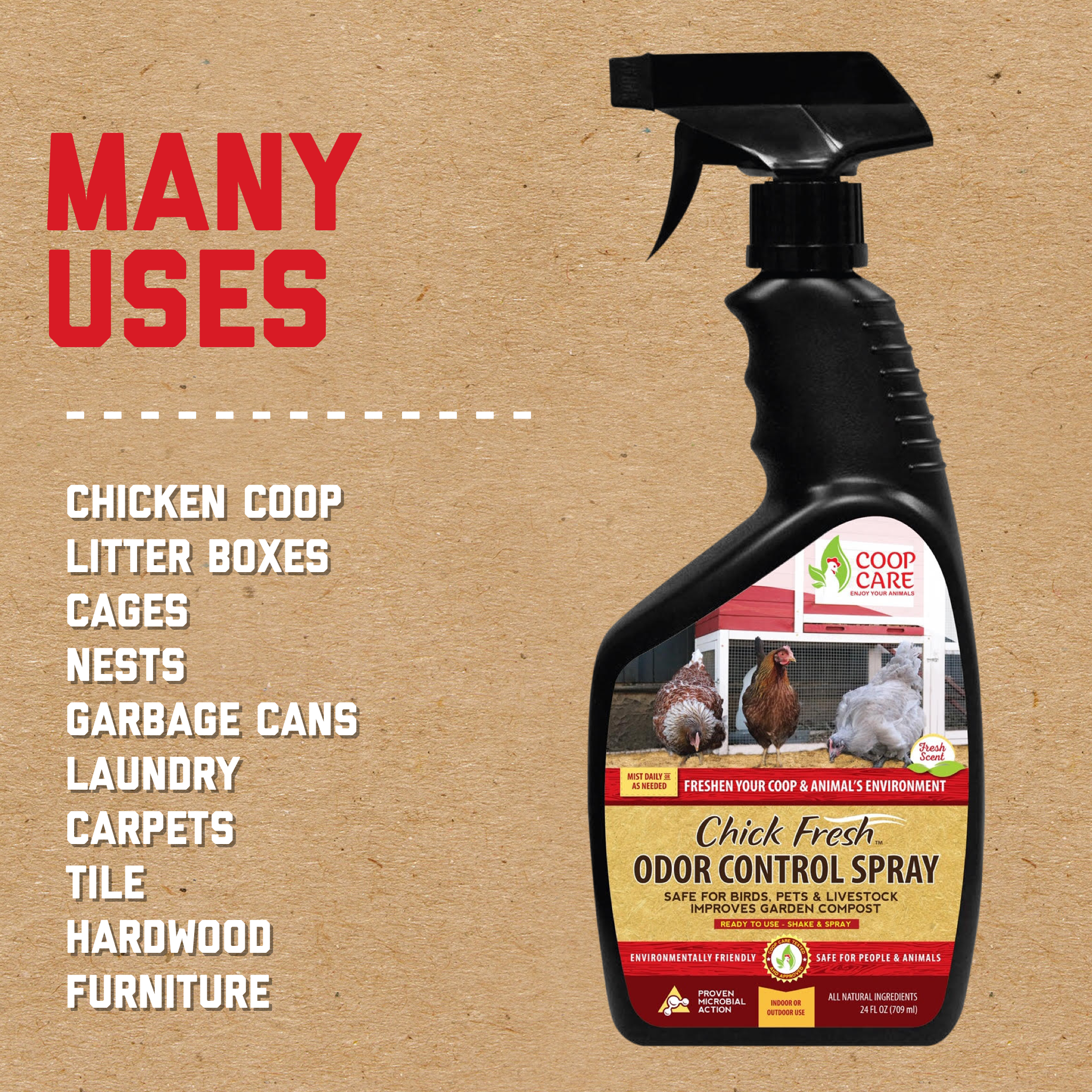 Chick Fresh Concentrate w/ FREE 4 oz Coop Cleaner Concentrate & empty 24 oz spray bottle - Remove odors, Mites and keep your coop clean