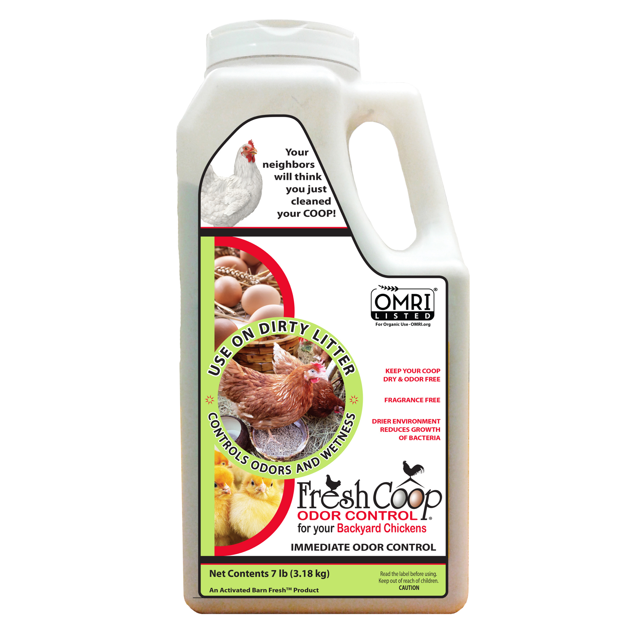 Fresh Coop Chicken Odor Control and Eliminator for Backyard Chickens. Control and Eliminate Ammonia in coop, brooder, chicken run, horse stall 7 lb (3.18kg) FREE Coop Cleaner